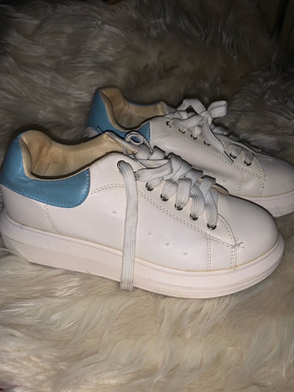 Chase + Chloe White Sneakers with Light Blue Heel Accent